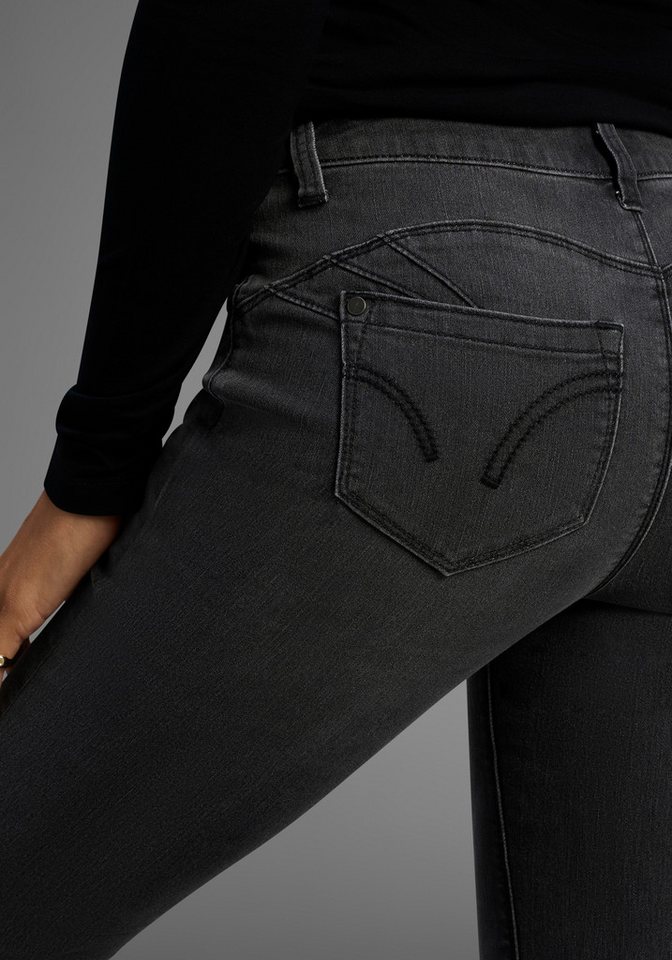 Arizona Bootcut-Jeans Shaping bootcut, Kontrastnähte, Used-Look-Waschung, niedrige Leibhöhe – Bild 3 von 5