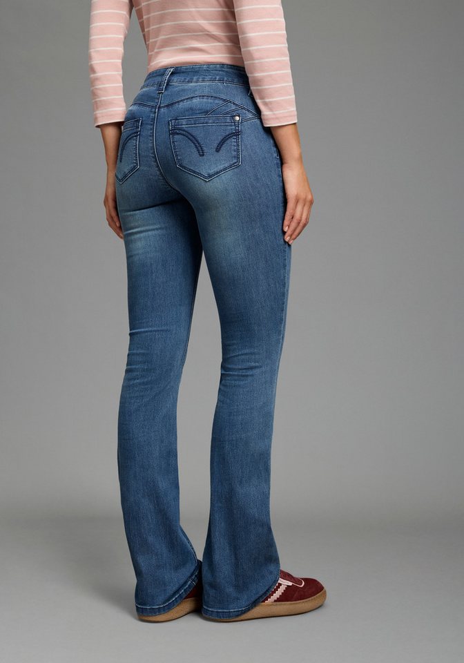 Arizona Bootcut-Jeans Shaping bootcut, Kontrastnähte, Used-Look-Waschung, niedrige Leibhöhe – Bild 2 von 5