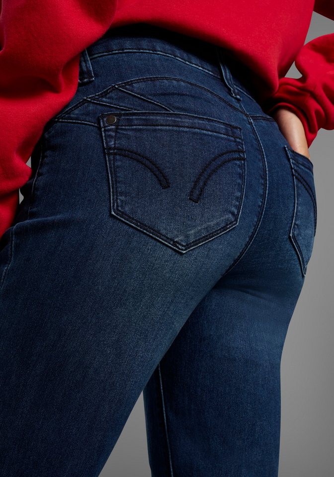 Arizona Bootcut-Jeans Shaping bootcut, Kontrastnähte, Used-Look-Waschung, niedrige Leibhöhe – Bild 3 von 5