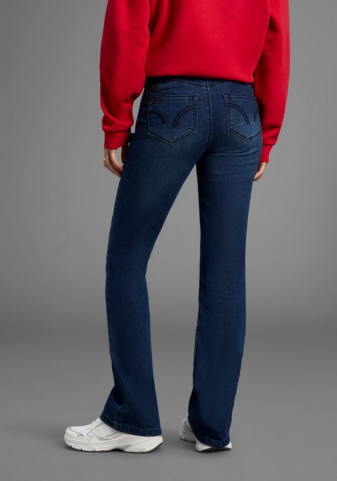 Arizona Bootcut-Jeans Shaping bootcut, Kontrastnähte, Used-Look-Waschung, niedrige Leibhöhe – Bild 2 von 5