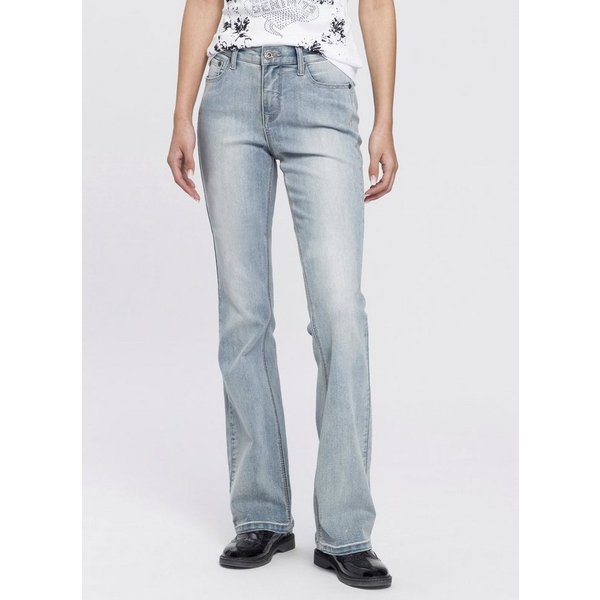 Arizona Bootcut-Jeans Shaping elastische Passform, Bootcut-Beinform, Used-Waschung, hohe Taille