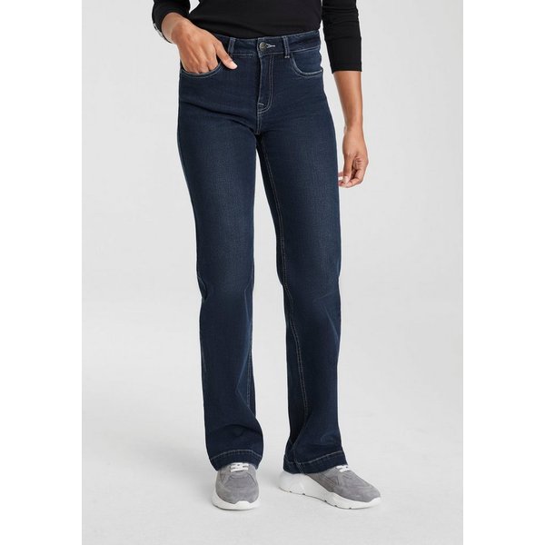 Arizona Gerade Jeans weite Beinform, Used-Look-Waschung, hohe Taille