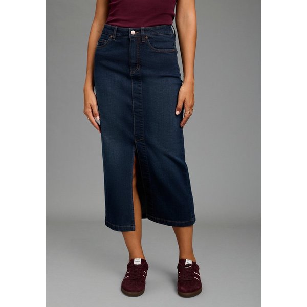 Arizona Jeansrock lang wadenlang, mit Schlitz, figurbetonte Passform, aus elastischem Denim
