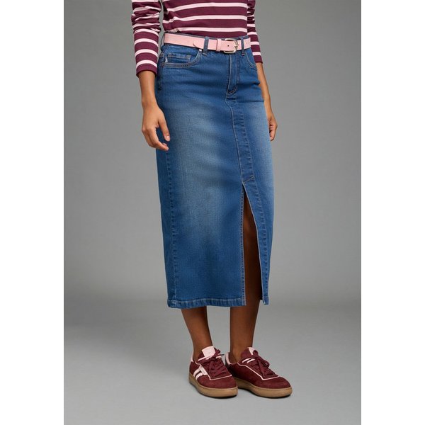 Arizona Jeansrock lang wadenlang, mit Schlitz, figurbetonte Passform, aus elastischem Denim