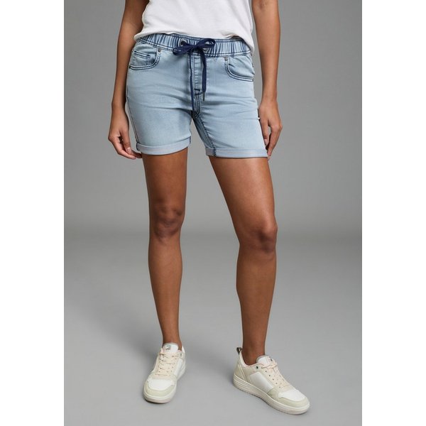 Arizona Jogg-Jeansbermudas figurnah, normale Leibhöhe, mit Bindebändern am Bund