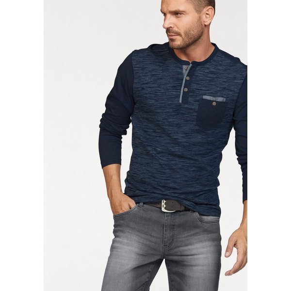 Arizona Longsleeve Langarm, melierte Optik, Rundhalsausschnitt mit Knopfleiste
