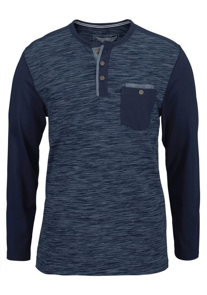 Arizona Longsleeve Langarm, melierte Optik, Rundhalsausschnitt mit Knopfleiste – Bild 5 von 5