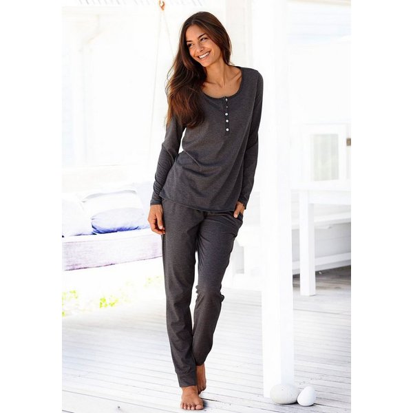 Arizona Pyjama (Set, 2 tlg) in melierter Qualität mit Knopfleiste