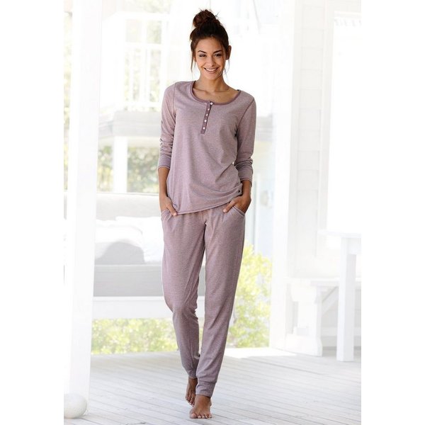 Arizona Pyjama (Set, 2 tlg) in melierter Qualität mit Knopfleiste