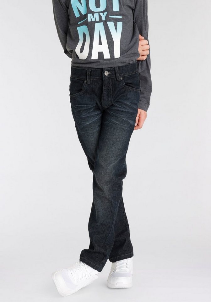 Arizona Stretch-Jeans, Basic-Jeans für Jungen gerade Beinform, Used-Waschung, niedrige Leibhöhe – Bild 3 von 5