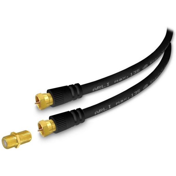 ARLI schwarz TV-Kabel, F-Stecker, F-Verbinder (300 cm), 3m Verlängerungskabel Anschlusskabel TV Satkabel vergoldet 135dB Sat