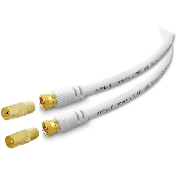 ARLI TV-Kabel, Antennenstecker, Antennenbuchse (200 cm), 2m TV Anschlusskabel HD vergoldet 135 dB IEC Kabel Digital UHD