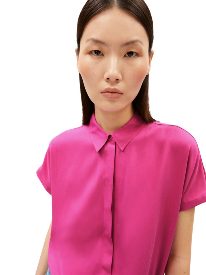 Armedangels Kurzarmbluse rosa,Basic,Viskose,Unifarben,Hemdblusenkragen,Kurz,Regular Fit – Bild 4 von 5