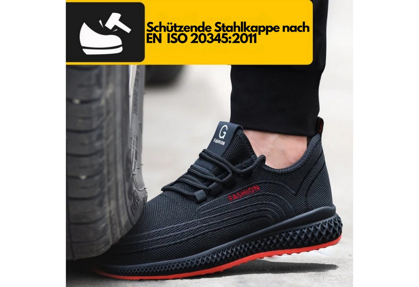 ARMORAX bequeme Sicherheitsschuhe, mit Stahlkappe & Stichschutz-Sohle Sicherheitsschuh (Komplett-Set, herausnehmbare Innensohle) atmungsaktiv, flexibel, rutschh – Bild 5 von 5