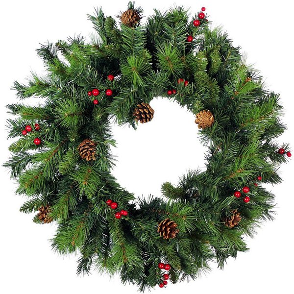 Arnusa Dekokranz Künstlicher Weihnachtskranz 60 cm mit roten Beeren und Zapfen, Weihnachtsdekoration Tannenkranz groß