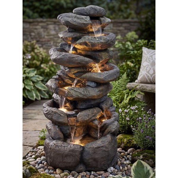 Arnusa Gartenbrunnen großer Springbrunnen 100 cm Wasserfall Kaskade mit Beleuchtung, 48 cm Breite, Gartendekoration
