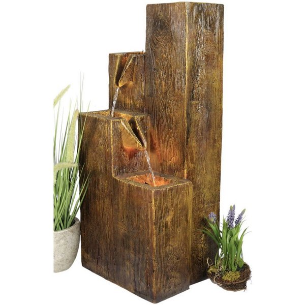 Arnusa Gartenbrunnen Springbrunnen BK823 mit Beleuchtung, 35,00 cm Breite, (Komplett-Set), 75 cm hoch in Holzoptik