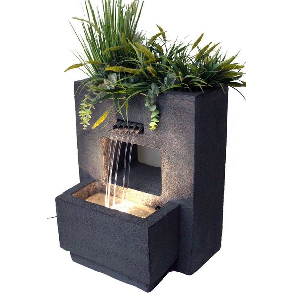 Arnusa Gartenbrunnen Springbrunnen mit LED Beleuchtung bepflanzbar 57x35x45 cm, Komplett-Set LED, Betonoptik