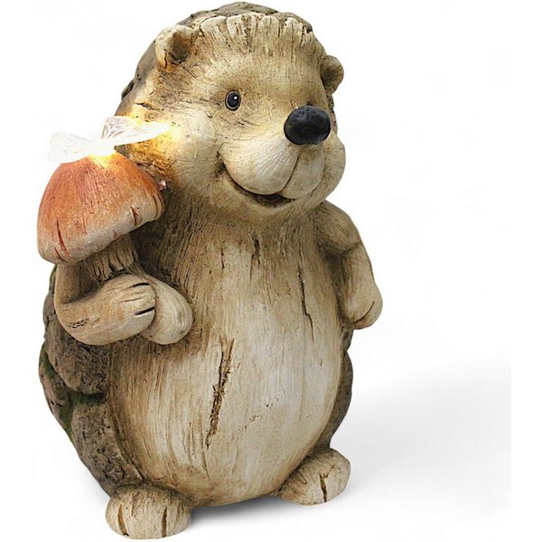 Arnusa Gartenfigur Solarlampe Igel mit Schmetterling Holzoptik Gartendeko 33,5 cm groß, (33,5 x 26 x 24 cm), mit Solarbeleuchtung, 3 Kg