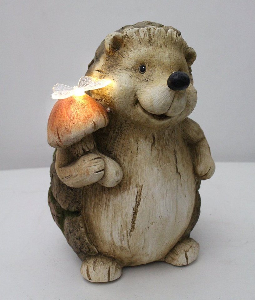 Arnusa Gartenfigur Solarlampe Igel mit Schmetterling Holzoptik Gartendeko 33,5 cm groß, (33,5 x 26 x 24 cm), mit Solarbeleuchtung, 3 Kg – Bild 5 von 5