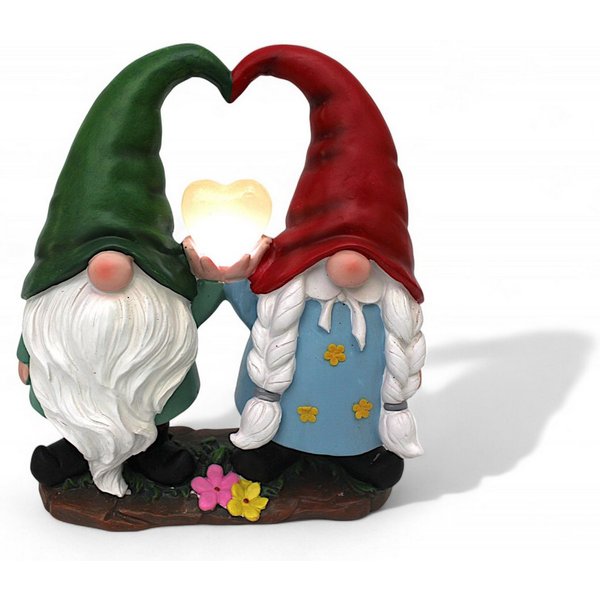 Arnusa Gartenzwerg Gartenwichtel Pärchen mit beleuchteten Solar Herz 29,5 cm, Solarleuchte Solarlampe Dekoration
