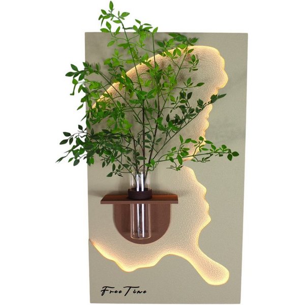 Arnusa LED-Bild 3D Wandbild mit LED-Beleuchtung & dekorativer Glasvase, Baum, Wanddeko Wandskulptur Wohnzimmerdeko