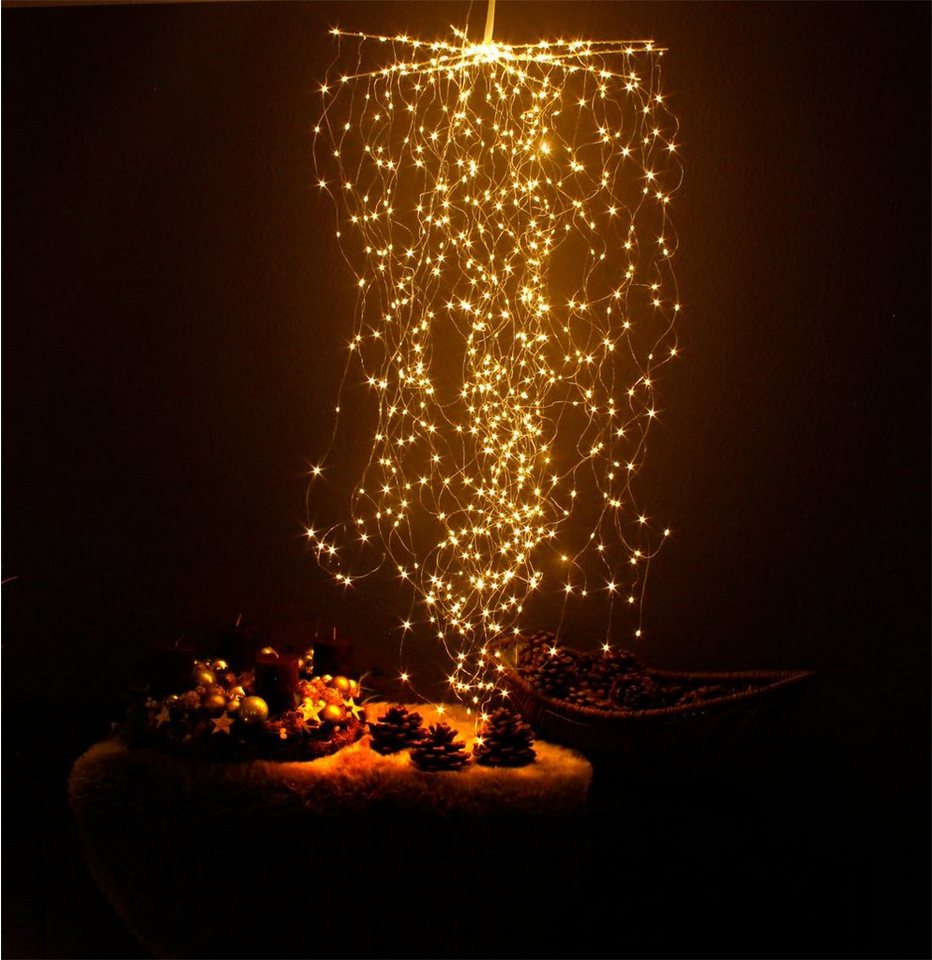 Arnusa LED-Lichtervorhang Sternenschauer LED Lichterbündel zum Aufhängen Weihnachtsbeleuchtung, 720-flammig, warmweiß für Innen und Außen mit Netzteil – Bild 2 von 5