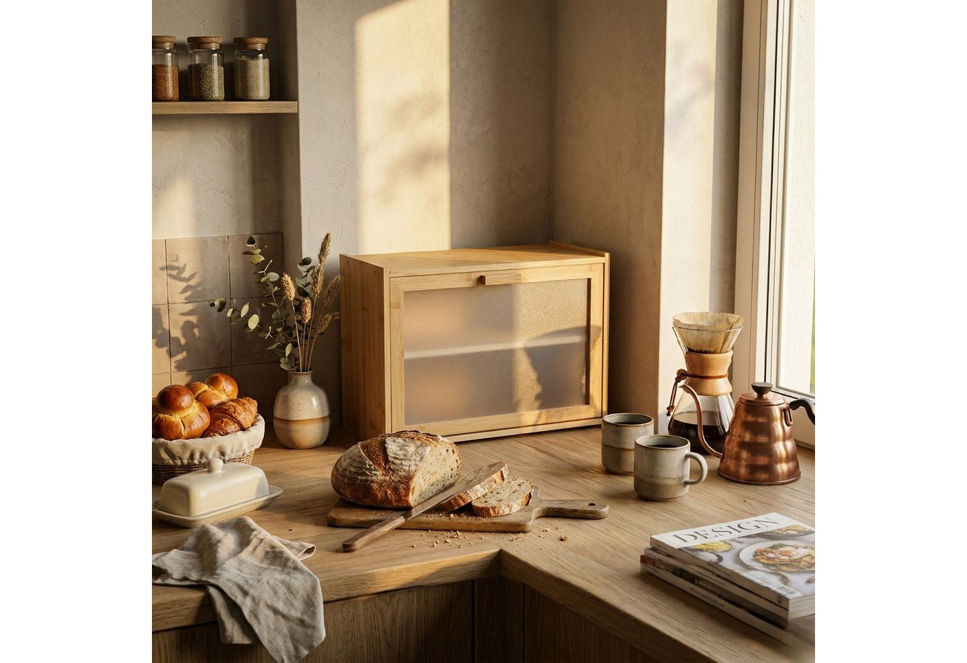 AROMELIO Brotkasten Bambus Brotkasten DOPPIO, 17 x 40 x 31 cm, zwei Regale – Bild 2 von 5