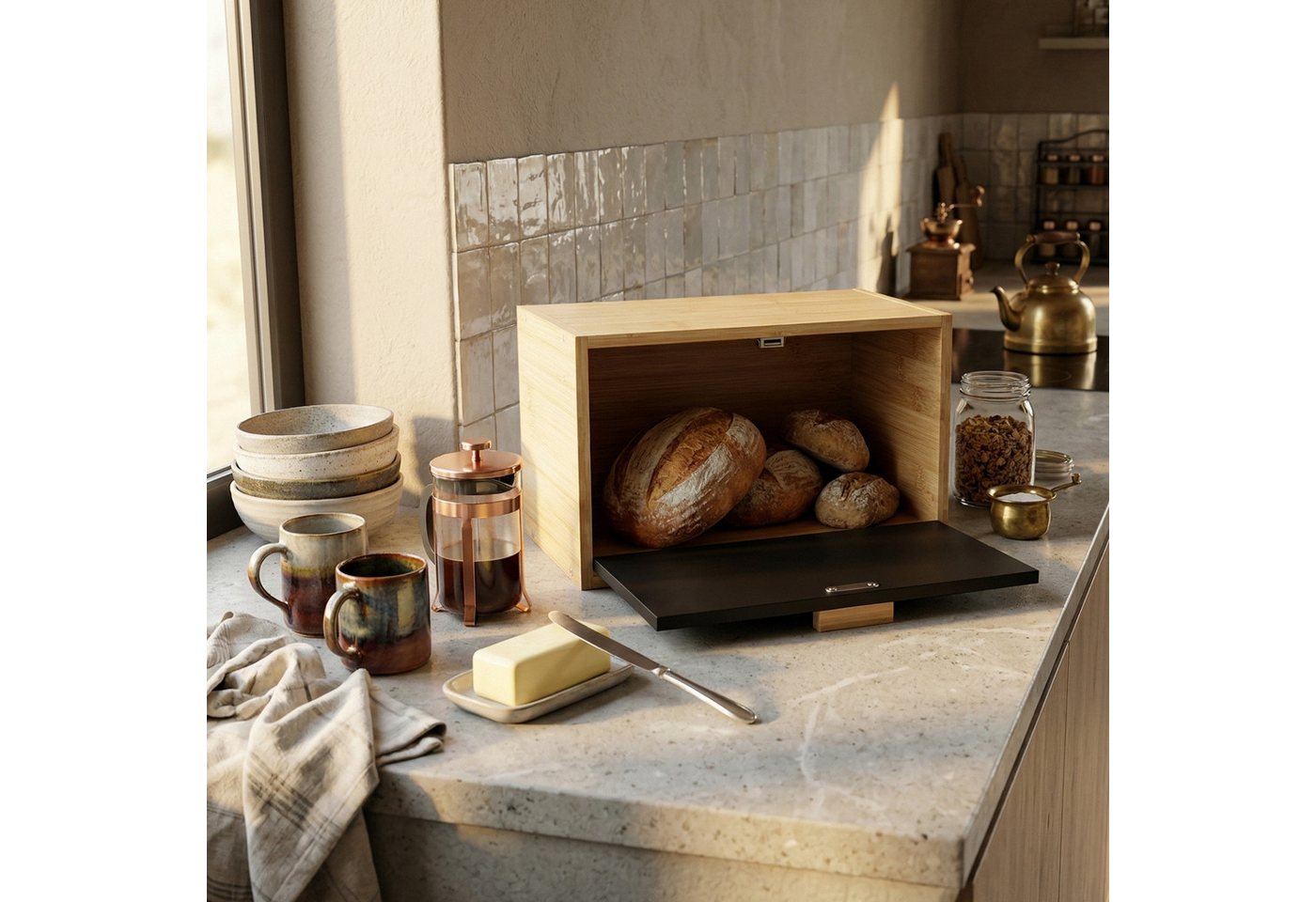 AROMELIO Brotkasten Bambus Brotkasten TABLEAU, 18 x 33 x 20 cm – Bild 2 von 5
