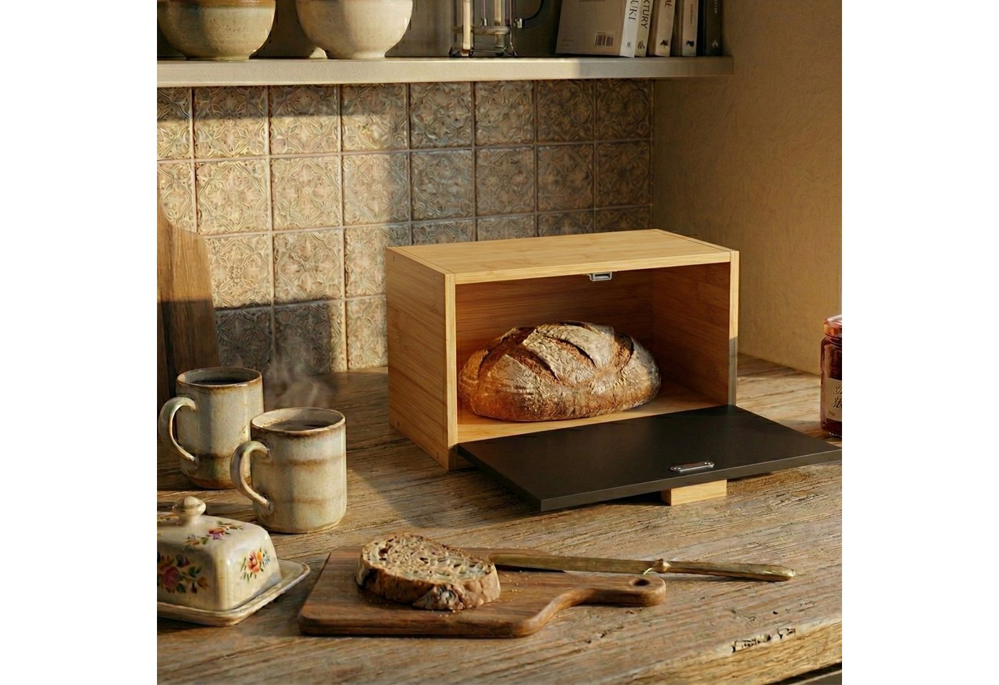AROMELIO Brotkasten Bambus Brotkasten TABLEAU, 18 x 33 x 20 cm – Bild 3 von 5