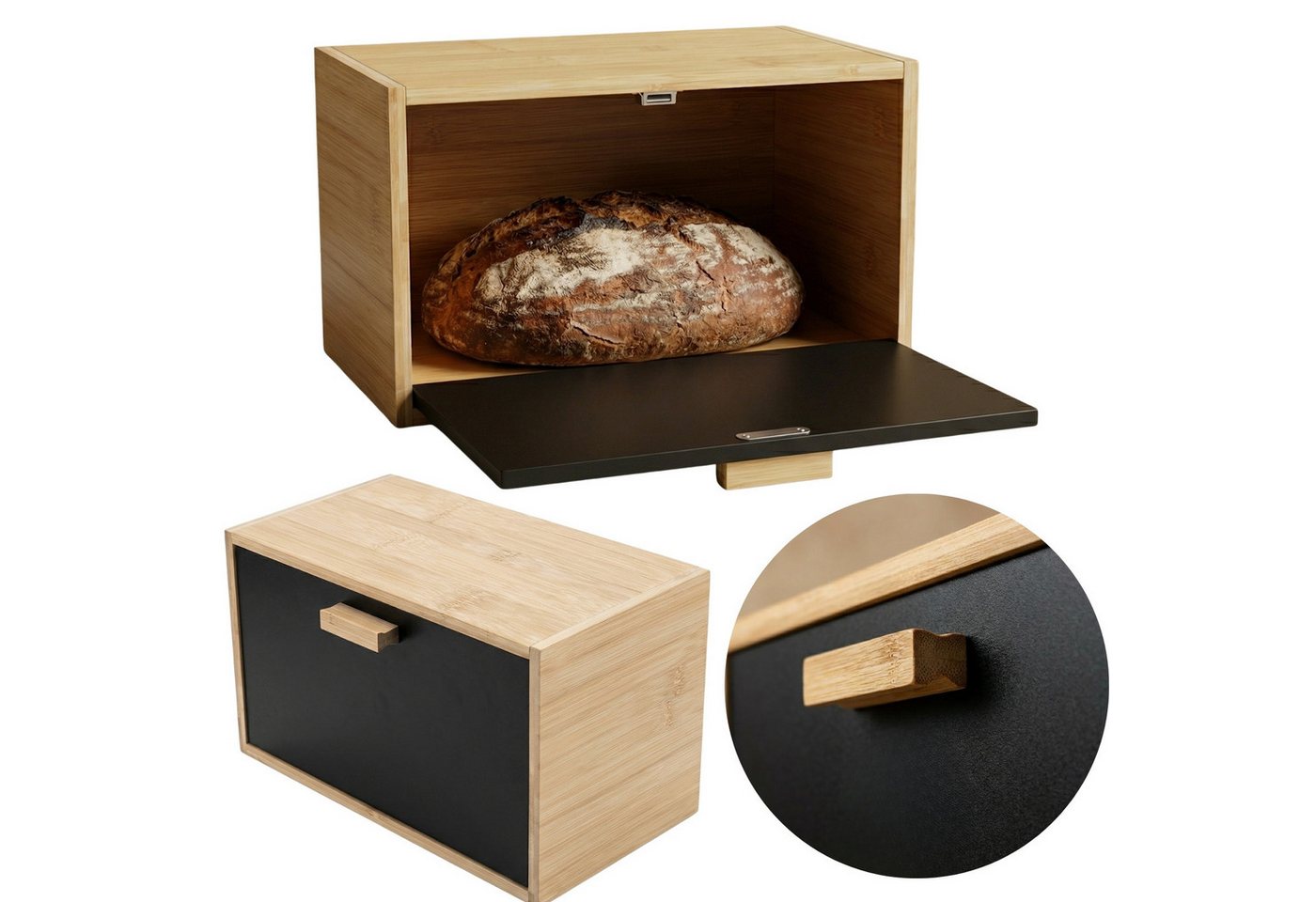 AROMELIO Brotkasten Bambus Brotkasten TABLEAU, 18 x 33 x 20 cm – Bild 4 von 5