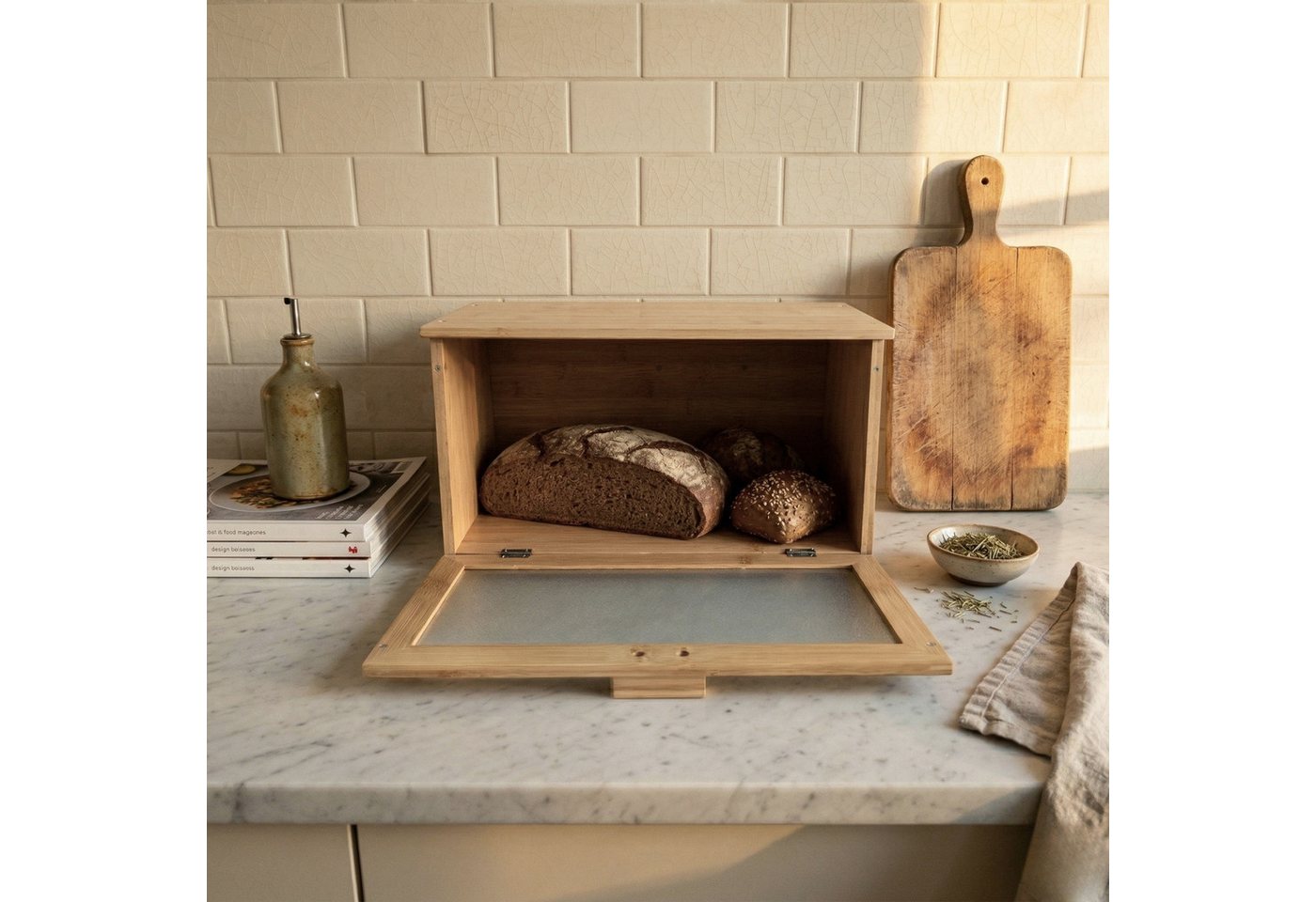 AROMELIO Brotkasten Bambusbrotkasten ALBA, 22 x 39 x 22 cm – Bild 3 von 5