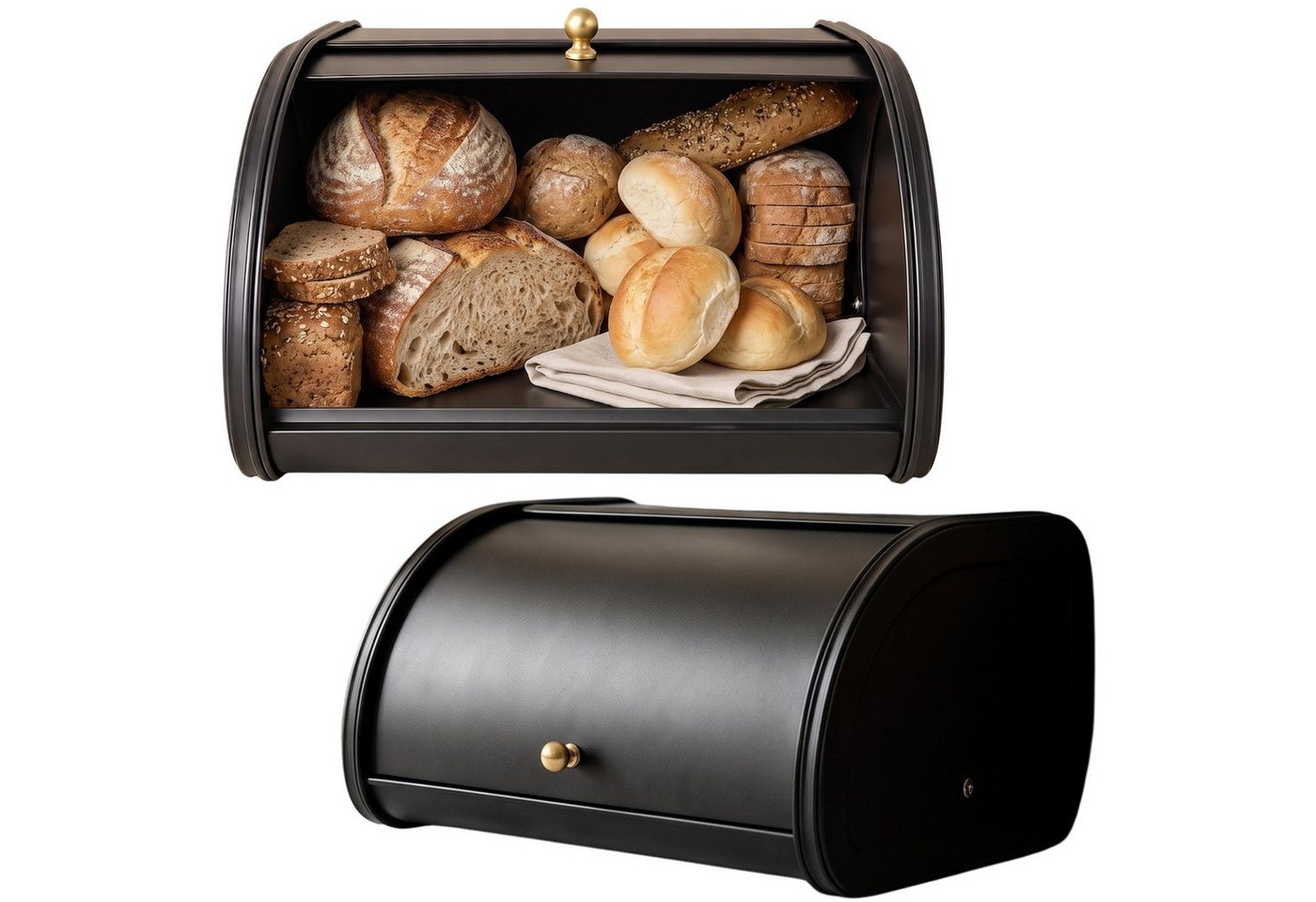 AROMELIO Brotkasten Metallbrotkasten mit Rolldeckel, 28 x 31 x 18 cm – Bild 2 von 2