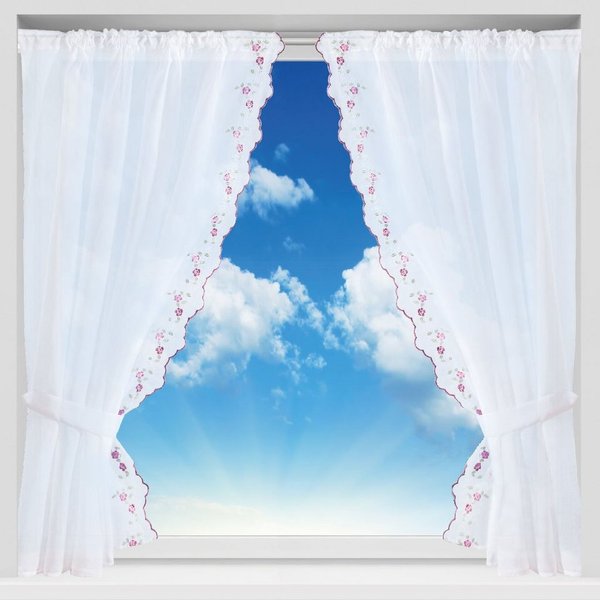 Arsvita Vorhang, Stangendurchzug, transparent, Gardinenset (2 Schlaufenschals, 2 Raffhalter) 140cm x 120cm, Voile