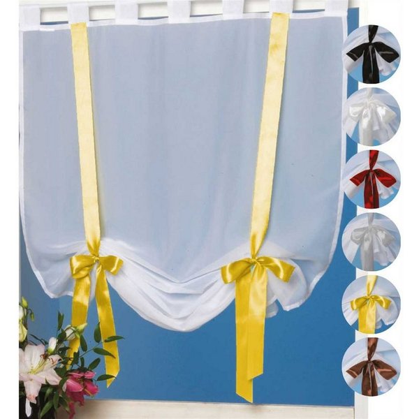 Arsvita Vorhang, Schlaufen, transparent, Weiße Raffgardine mit Schlaufen und farbigen Raffbändern