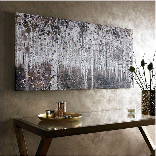 Art for the home Leinwandbild Birkenwald, Wald, Aquarell Wald 60 x 120 cm