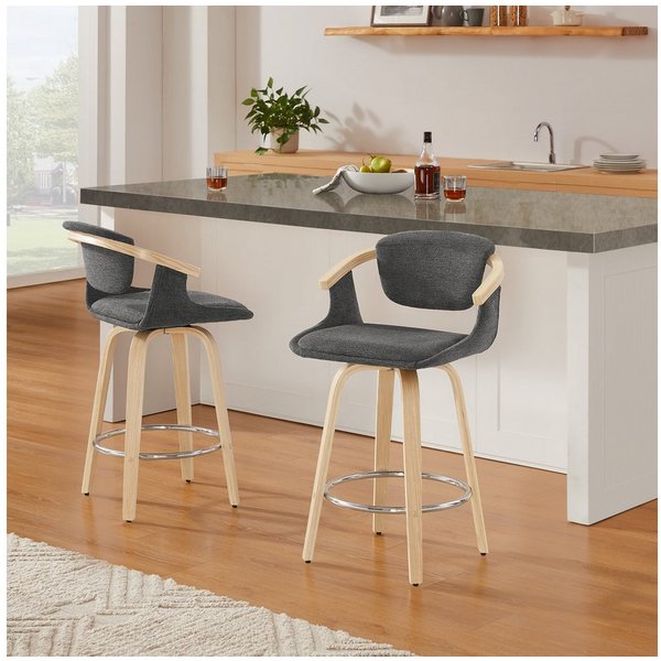 Art Leon Esszimmerstuhl BS049-051 (Barhocker 2er Set, Drehbar Barstuhl Tresenhocker Sitzhöhe 65.5 cm Bistrohocker Küchenstühle mit lehne, Sitzfläche aus Baumwol