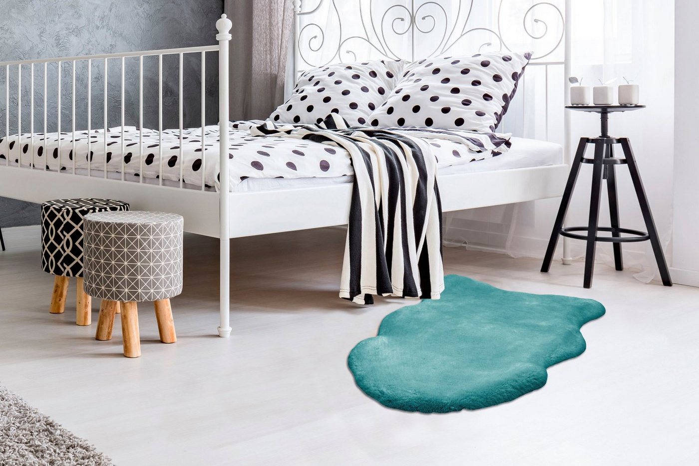 Arte Espina Fellteppich Rabbit 200, fellförmig, Höhe: 35 mm, Kunstfell, Kannichenfell Haptik, weich, Wohnzimmer alle Räume,Hochflor – Bild 5 von 5