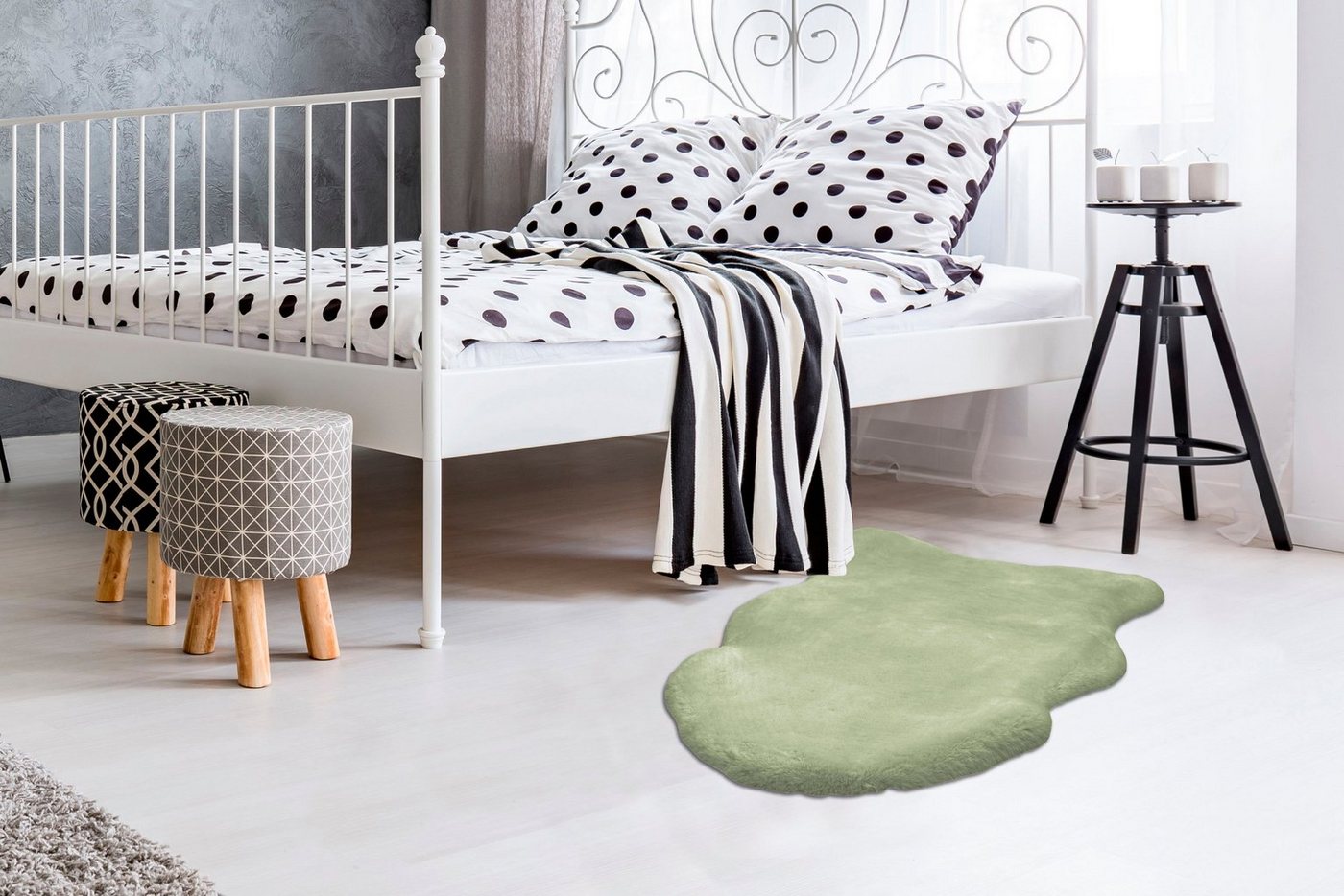 Arte Espina Fellteppich Rabbit 200, fellförmig, Höhe: 35 mm, Kunstfell, Kannichenfell Haptik, weich, Wohnzimmer alle Räume,Hochflor – Bild 5 von 5