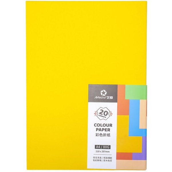 Artecho Bastelkartonpapier Bastelpapier – 100 Blatt, 20 Farben, A4, 80g/m², Papier zum Basteln, Falten, Schneiden, Origami, DIY & Dekoration