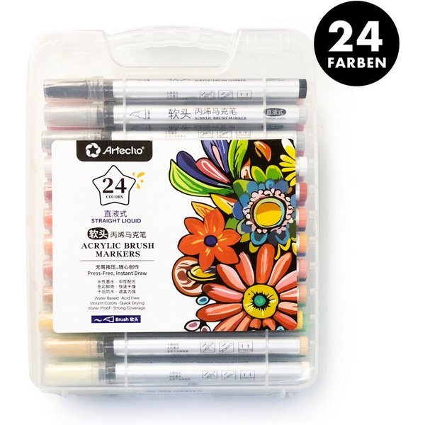 Artecho Marker Acrylstifte Set – 24 / 48 Farben, Direktflüssig & Wasserfest, (Acrylmarker), Acrylmalstifte für Stein, Holz, Leinwand, Glas, DIY & Kunstprojekte