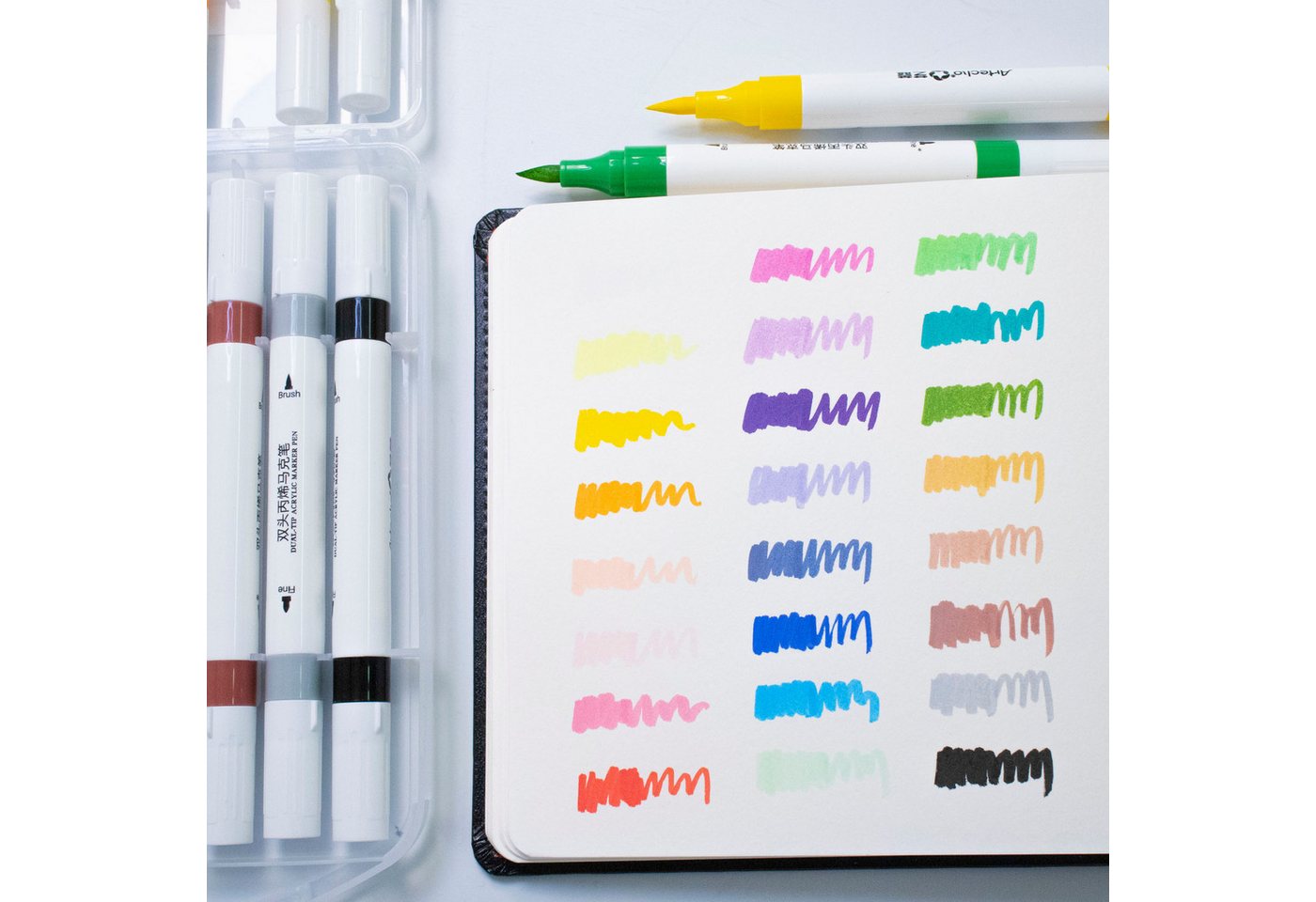 Artecho Marker Doppelspitze Acrylstifte Set– 24/48 Farben,mit Feiner & Breiter Spitze, Wasserfest, Acrylmarker für DIY, Glas, Stein, Holz & Leinwand – Bild 5 von 5