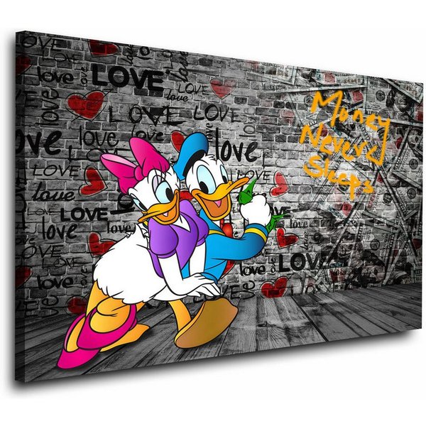Artedinoi Leinwandbild Donald & Daisy Pop Art Wandbild Leinwandbild Deko Kunst XL, Verliebtes Comic-Enten-Paar