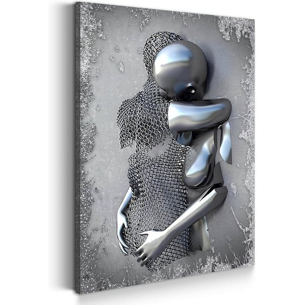 Artedinoi Leinwandbild Metallfiguren abstrakt Silver Style Leinwandbild Wandbild für Wohnzimm, Metallfiguren in Silber