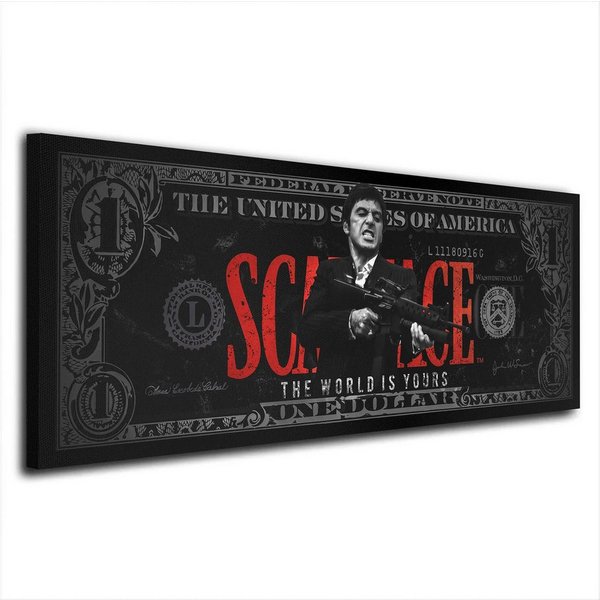 Artedinoi Leinwandbild Motivation Dollar Zitat, Scarface Leinwandbild Wandbild Kunstdruck XL, Dollar mit Gangster-Zitat