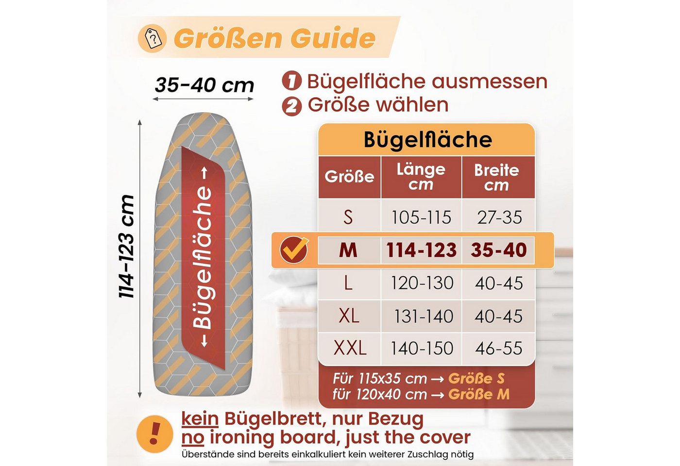 Arteneur Bügelbrettbezug, Made in Germany, OEKOTEX100, Zubehör für alle Bügeltische dank 5 Größen, Vergleichssieger, Hitzereflektierend, Gummizug – Bild 2 von 5