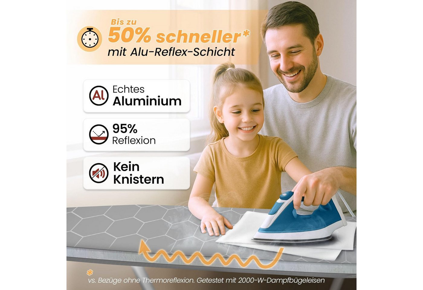 Arteneur Bügelbrettbezug, Made in Germany, OEKOTEX100, Zubehör für alle Bügeltische dank 5 Größen, Vergleichssieger, Hitzereflektierend, Gummizug – Bild 3 von 5