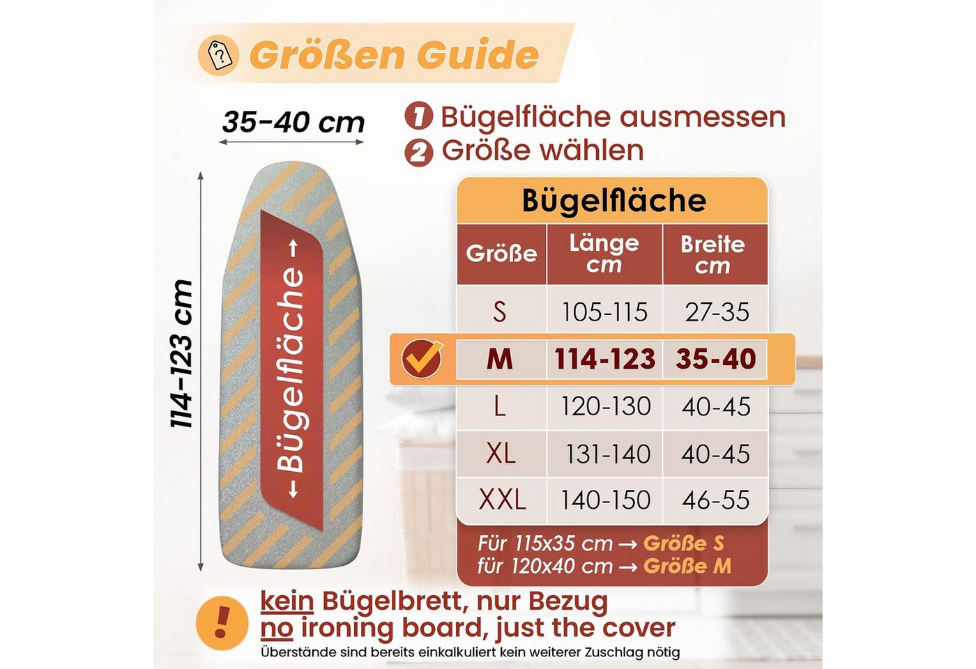 Arteneur Bügelbrettbezug, Made in Germany, OEKOTEX100, Zubehör für alle Bügeltische dank 5 Größen, Vergleichssieger, Hitzereflektierend, Gummizug – Bild 2 von 5