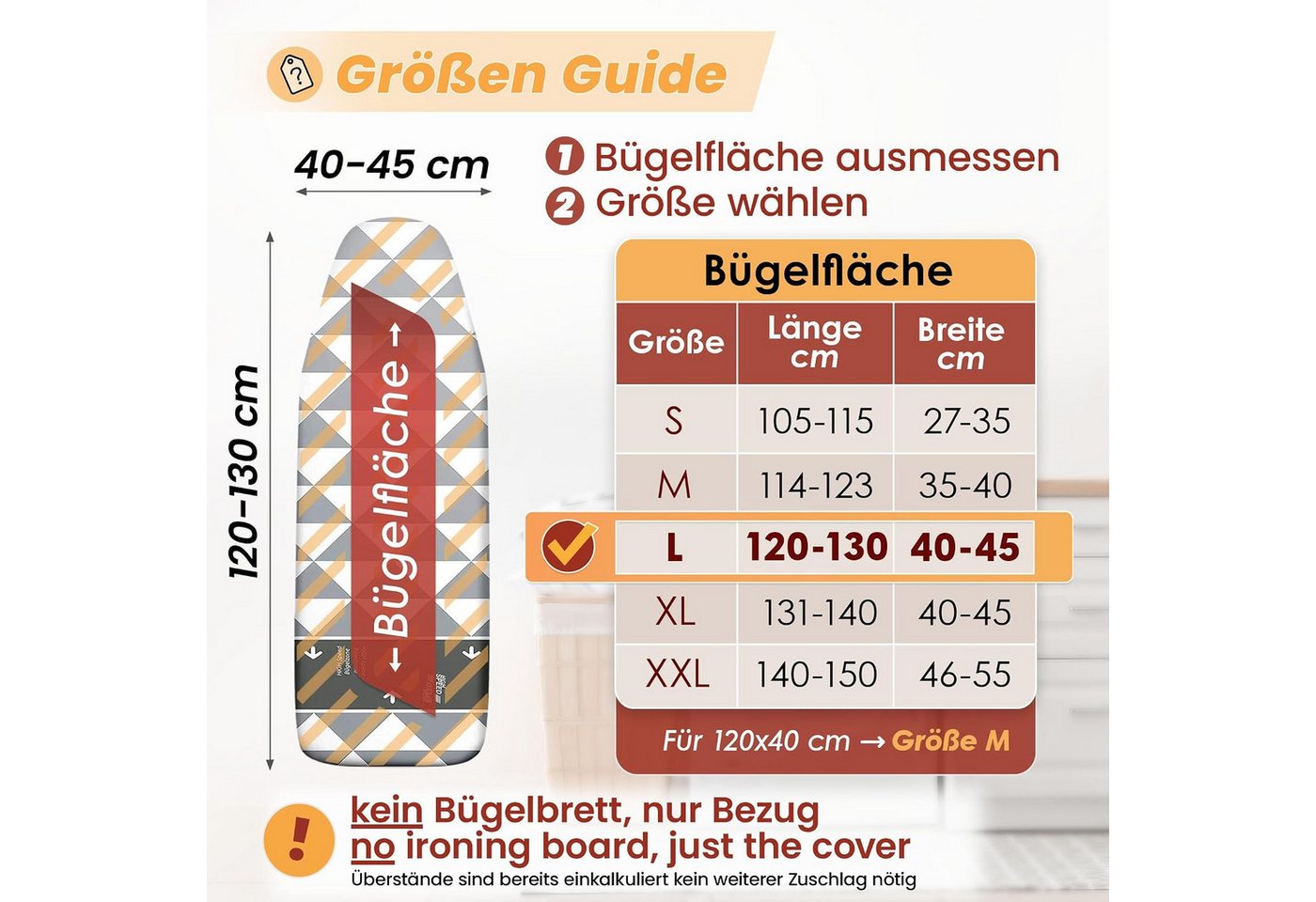 Arteneur Bügelbrettbezug, Made in Germany, OEKOTEX100, Zubehör für alle Bügeltische dank 5 Größen, Vergleichssieger, Hitzereflektierend, Gummizug – Bild 2 von 5