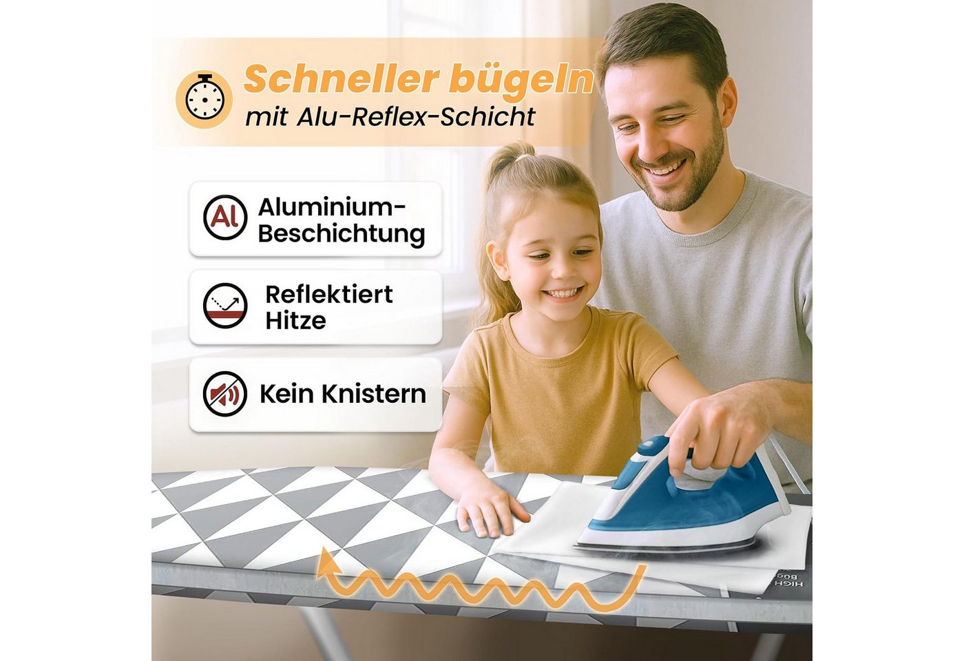 Arteneur Bügelbrettbezug, Made in Germany, OEKOTEX100, Zubehör für alle Bügeltische dank 5 Größen, Vergleichssieger, Hitzereflektierend, Gummizug – Bild 3 von 5
